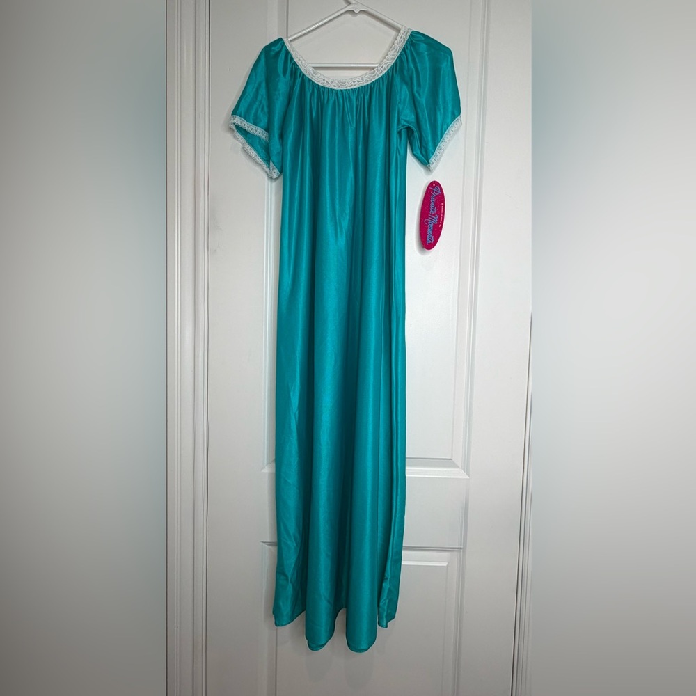 Vintage Private Moments Long Nightgown women’s size M OS Teal NWT Grannycore - Picture 2 of 9